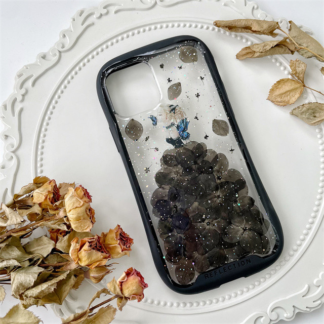 紫陽花iFace風押し花スマホケース、iPhone全機種対応、iPhone16e、iPhone15Pro、iPhone8