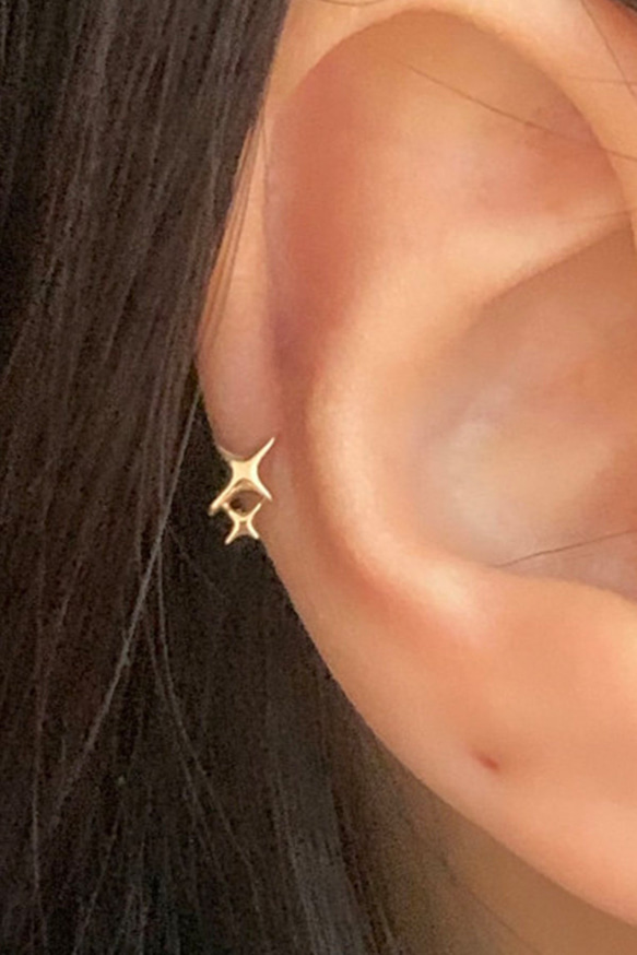 20g 18g 16g 14K金 星の光 スター ヘリックス 軟骨 トラガス イヤリング ピアス ラブレット 1枚目の画像