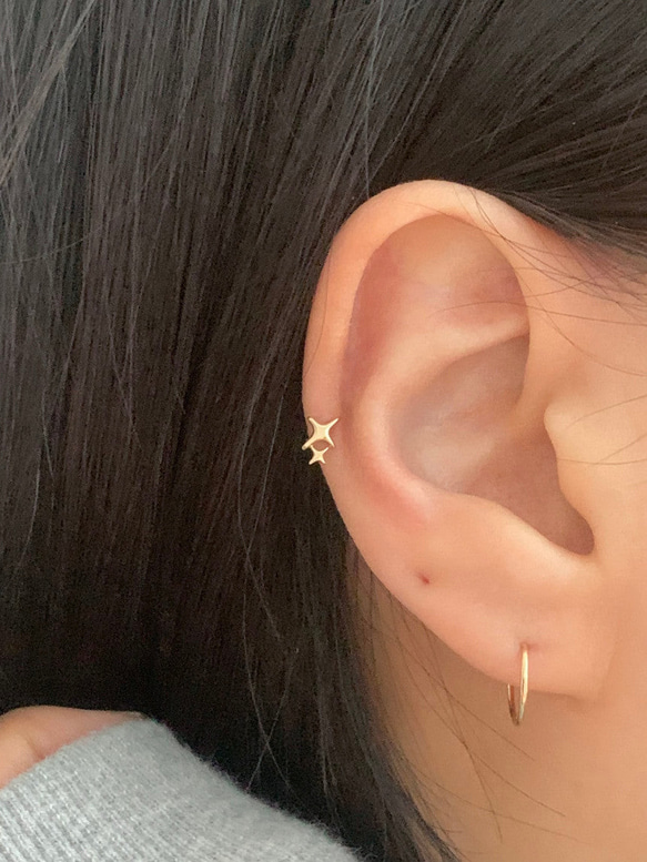 20g 18g 16g 14K金 星の光 スター ヘリックス 軟骨 トラガス イヤリング ピアス ラブレット 12枚目の画像