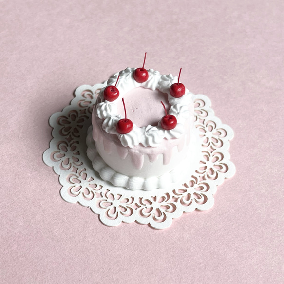 さくらんぼのドリップケーキ ホワイト ミニチュア フェイクケーキ 推し