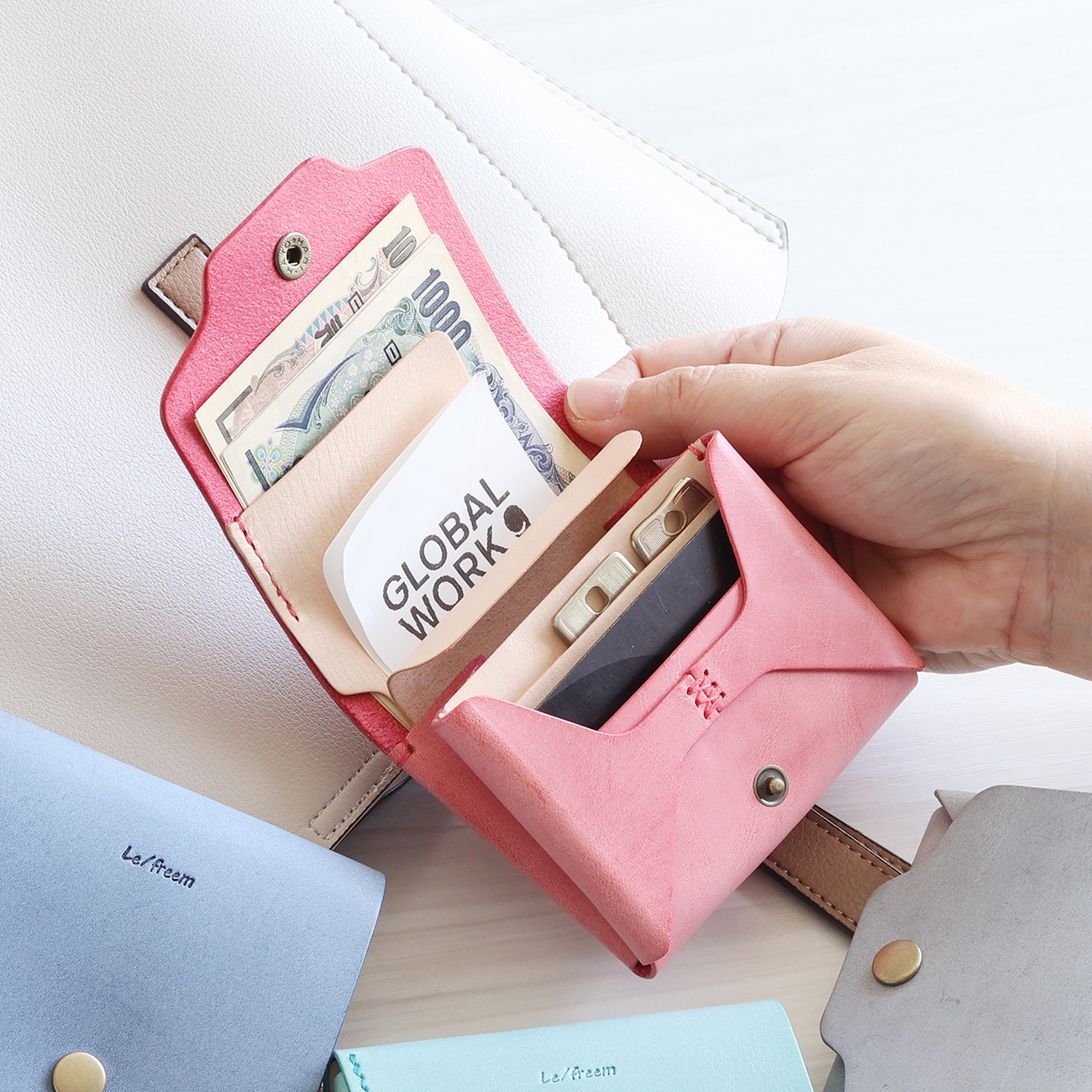 お札が折れない鍵が入るコンパクト財布 LF-031 シビラ×ヌメ革ツｰトン ミニ財布 レザーウォレット 小さい財布