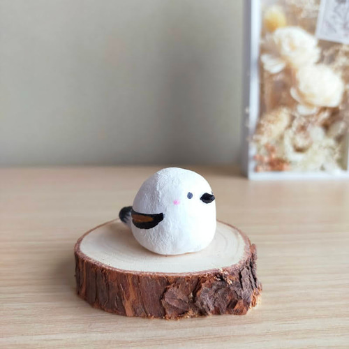 シマエナガ 置物 石塑粘土 しまえなが 切り株付き オブジェ その他置物