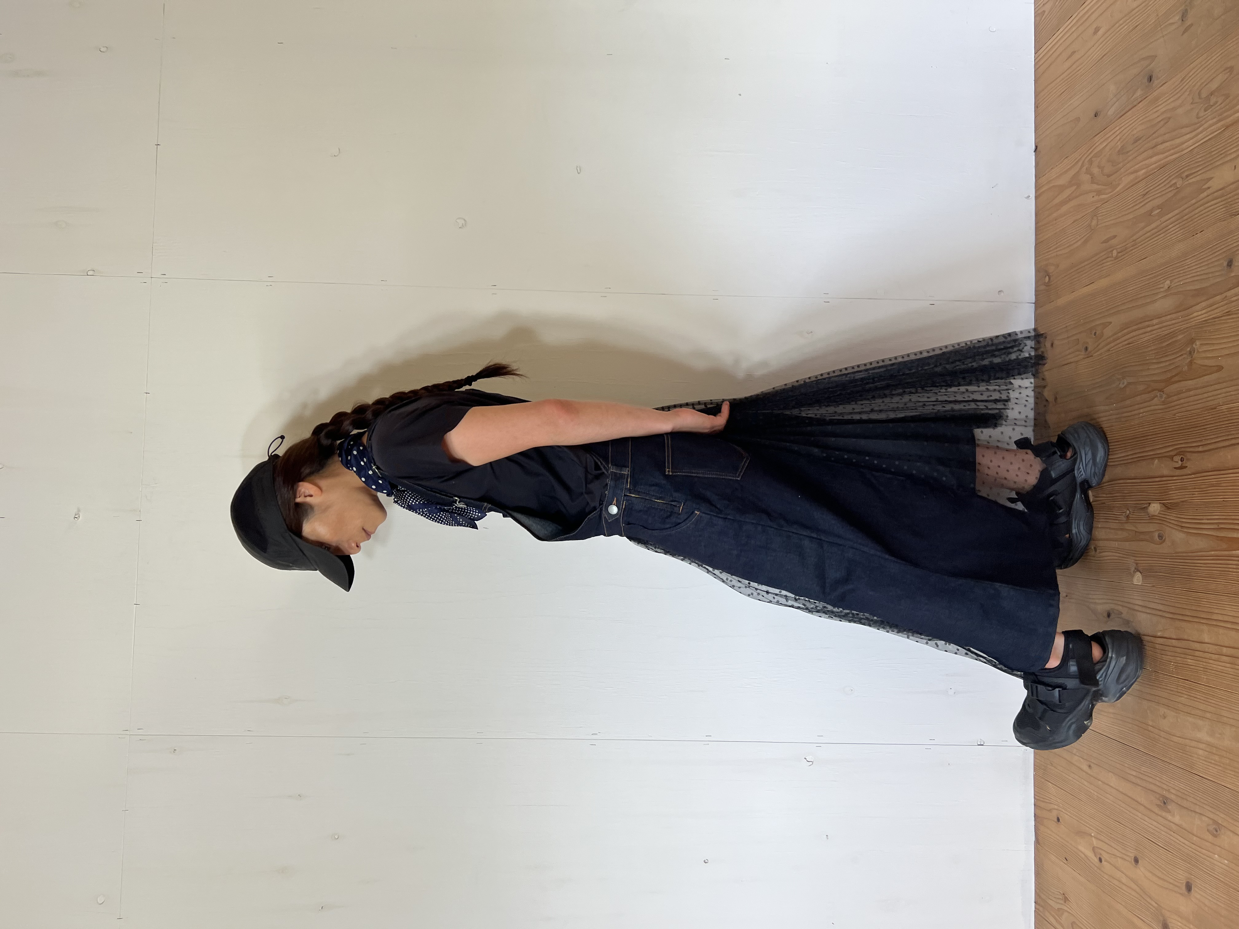 オーバーオール×水玉チュール