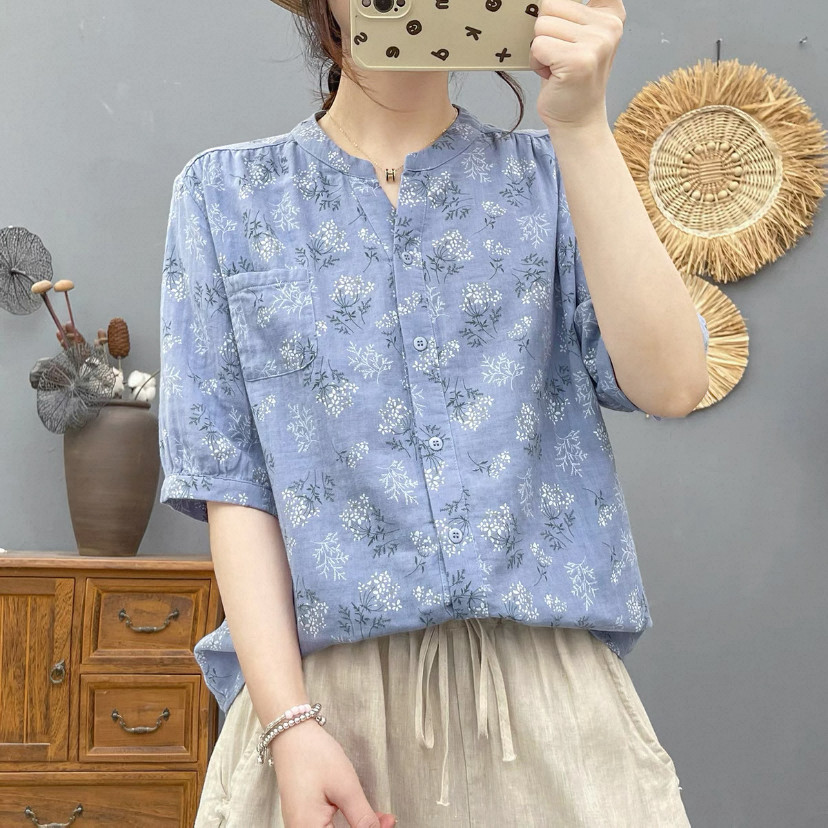 夏・シャツ・コットン100%・トップス・吸汗速乾・五分袖