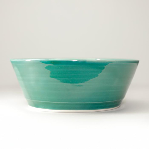 砥部焼 おしゃれ 「ひらはち 緑」 深皿 平鉢 ボウル 丼 シンプル 陶器