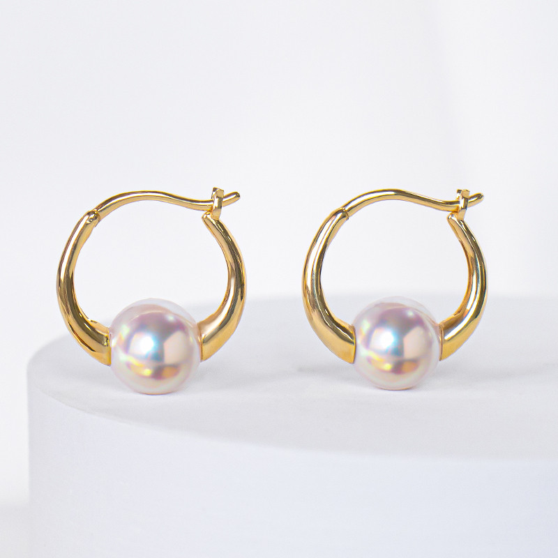 【La Corser】日本製7-8.5mmアコヤ天然海水真珠ピアス 18Kゴールドピアス 天上のイヤリングデザイン 完璧なラウン