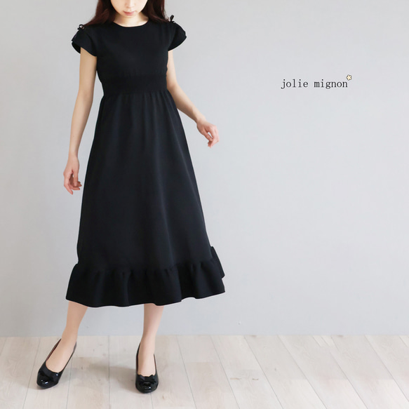 ジョリーミニョン　ホールガーメントフレンチスリーブリボン付きワンピース　38 脇下が見えにくい！】ホールガーメント フレンチスリーブ リボン