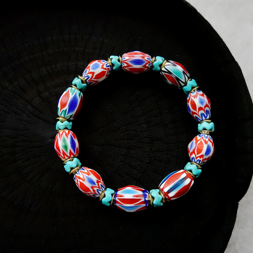 S034-2 シェブロンビーズ とんぼ玉 天然石 ネパール銅 一点物