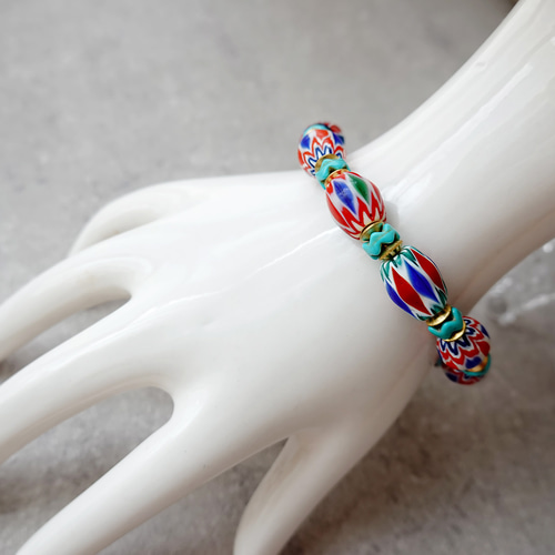 S034-2 シェブロンビーズ とんぼ玉 天然石 ネパール銅 一点物