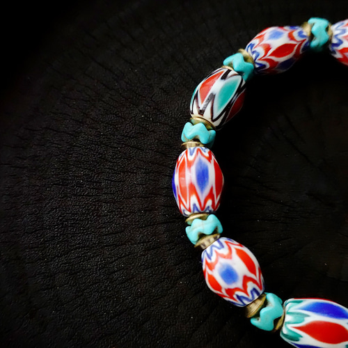 S034-2 シェブロンビーズ とんぼ玉 天然石 ネパール銅 一点物