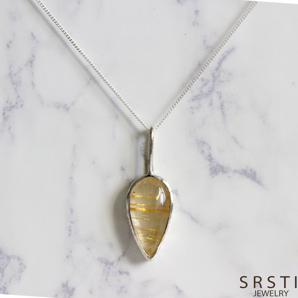 ルチルクオーツ手彫り SV925 ペンダント ネックレス