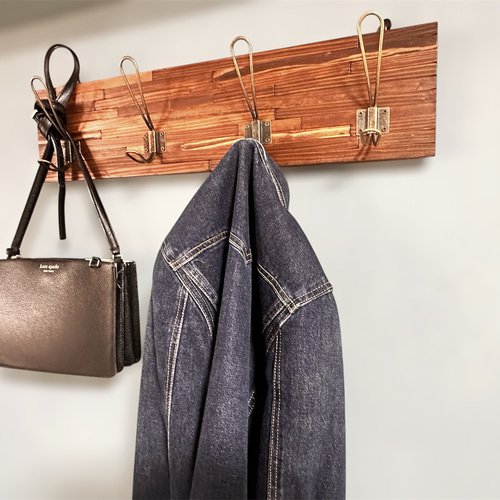 天然木の4連フック 壁掛け ハンガーラック ヴィンテージ風 コート