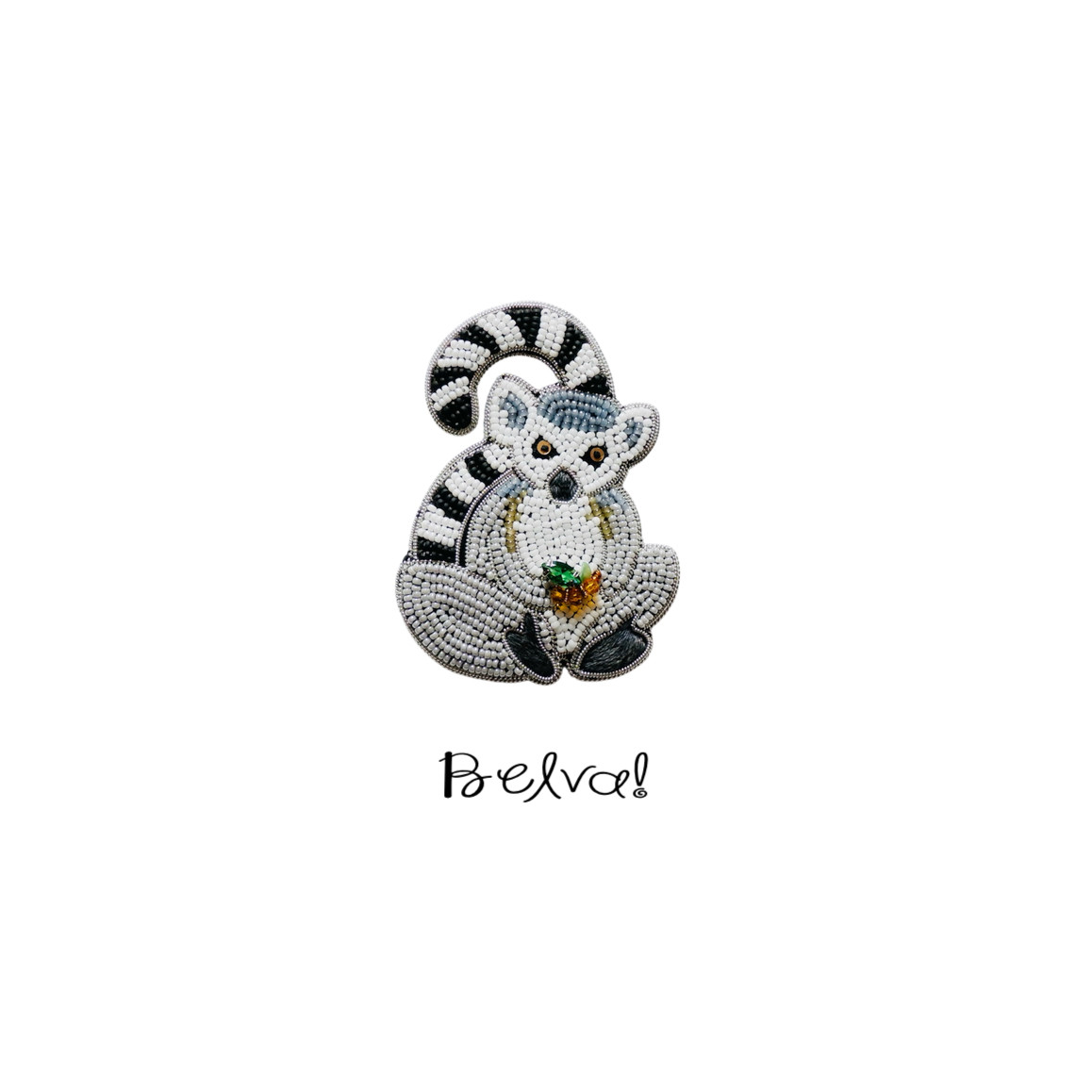 ビーズ刺繍のブローチ　-ワオキツネザル-