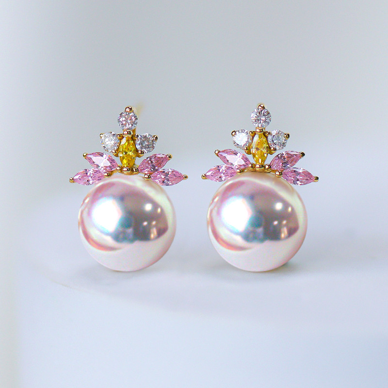 【La Corser】日本製 7-9.5mm アコヤ真珠 天然海水真珠 ピアス 18Kゴールド ラウンドピアス