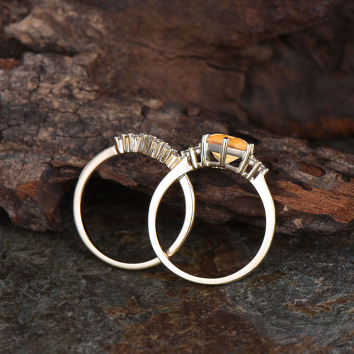 イエローゴールド 11月の誕生石 天然シトリン リングセット