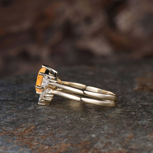 イエローゴールド 11月の誕生石 天然シトリン リングセット