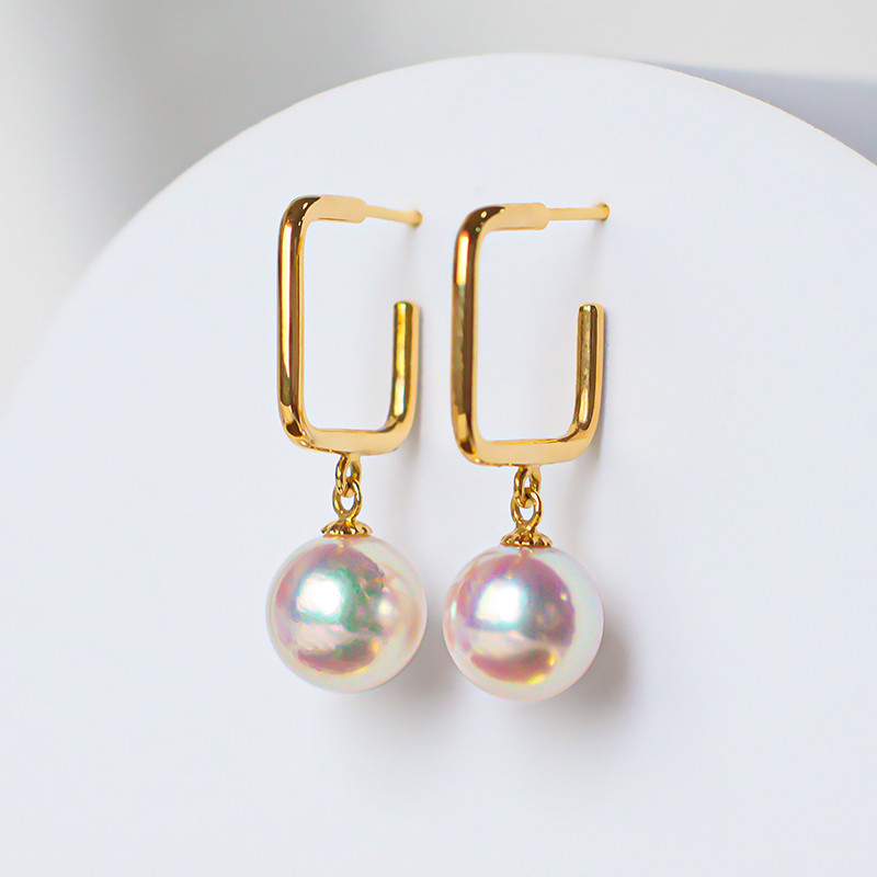 【La Corser】日本産天然海水7-9.5mmアコヤ真珠ピアス イヤリング 18Kゴールドピアス OLファッションピアス 天