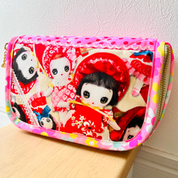【ハンドメイド】特大サイズ！！刺し子とパッチワークのまんまるポーチ　和柄 ハンドメイド】特大サイズ！！刺し子とパッチワークのまんまる