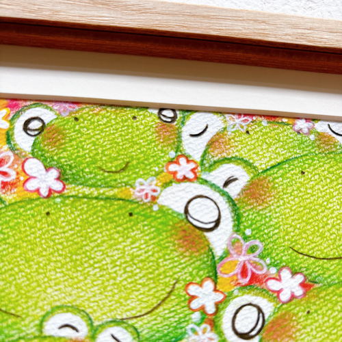 カエルの絵】 みんな仲良し 原画 癒される絵 可愛い カラフル