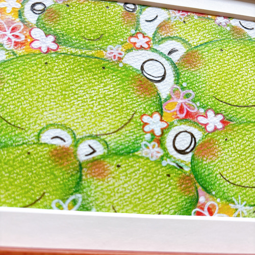 カエルの絵】 みんな仲良し 原画 癒される絵 可愛い カラフル 癒し