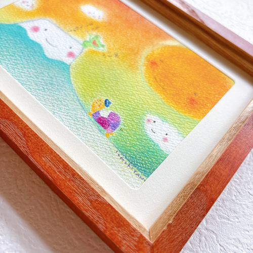 富士山とカエルとカタツムリ】 原画 癒される絵 可愛い カラフル 癒し