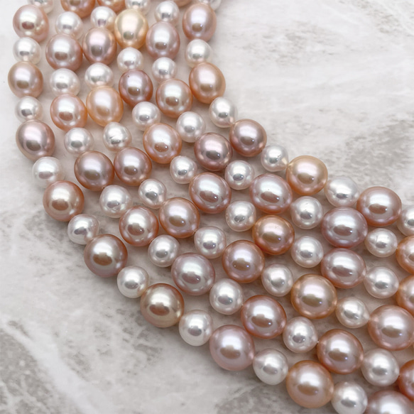 高級 淡水パール 真珠 セミラウンド バロック マルチカラー ピンクオレンジ パープル 半連20cm 小粒 中粒 2枚目の画像