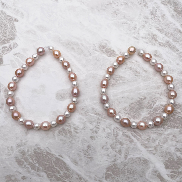高級 淡水パール 真珠 セミラウンド バロック マルチカラー ピンクオレンジ パープル 半連20cm 小粒 中粒 3枚目の画像