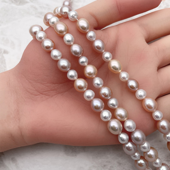 高級 淡水パール 真珠 セミラウンド バロック マルチカラー ピンクオレンジ パープル 半連20cm 小粒 中粒 4枚目の画像