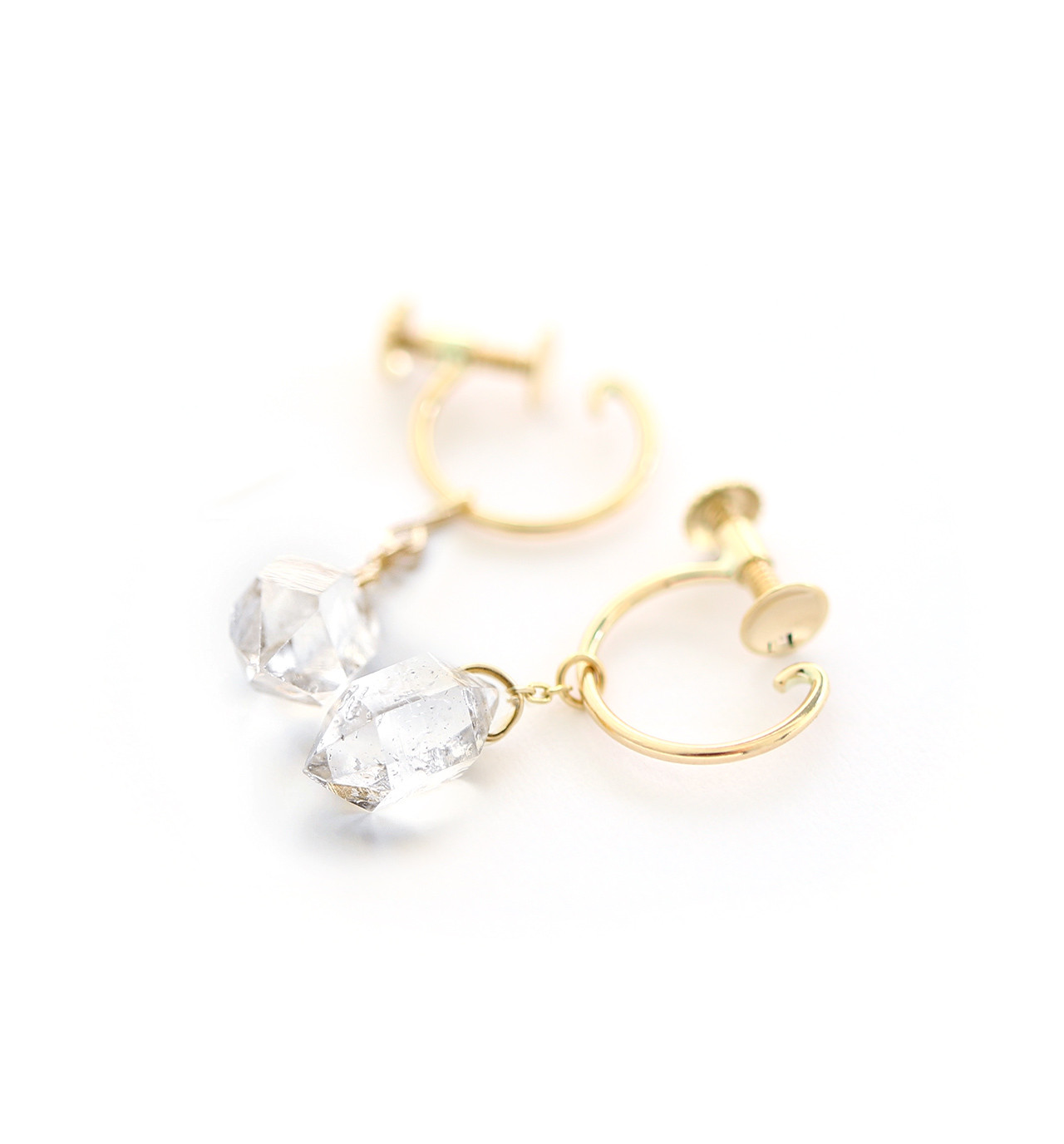 4月誕生石 一粒ハーキマーダイヤモンド K10イヤリング~ESPOIR~