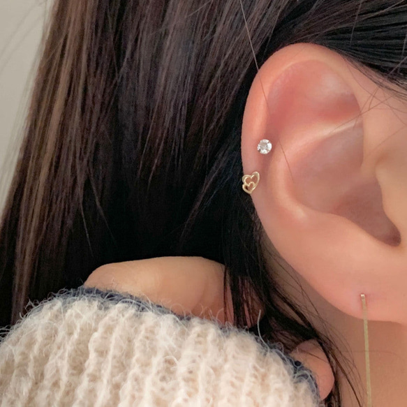 20g 18g 16g 14K金 ゴールド 心臓 ハート ヘリックス 軟骨 トラガス イヤリング ピアス ラブレット 11枚目の画像