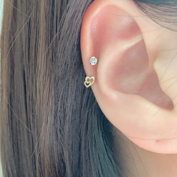 20g 18g 16g 14K金 ゴールド 心臓 ハート ヘリックス 軟骨 トラガス イヤリング ピアス ラブレット 4枚目の画像