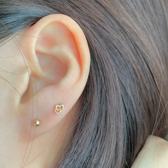 20g 18g 16g 14K金 ゴールド 心臓 ハート ヘリックス 軟骨 トラガス イヤリング ピアス ラブレット 5枚目の画像