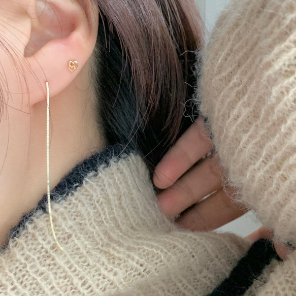 20g 18g 16g 14K金 ゴールド 心臓 ハート ヘリックス 軟骨 トラガス イヤリング ピアス ラブレット 6枚目の画像