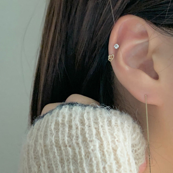 20g 18g 16g 14K金 ゴールド 心臓 ハート ヘリックス 軟骨 トラガス イヤリング ピアス ラブレット 8枚目の画像