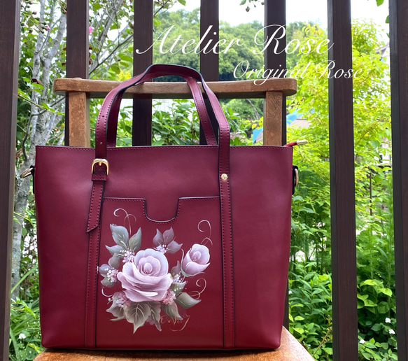 トートバック　スマホポシェット　薔薇　手描き　トールペイント トートバック スマホポシェット 薔薇 手描き トールペイント
