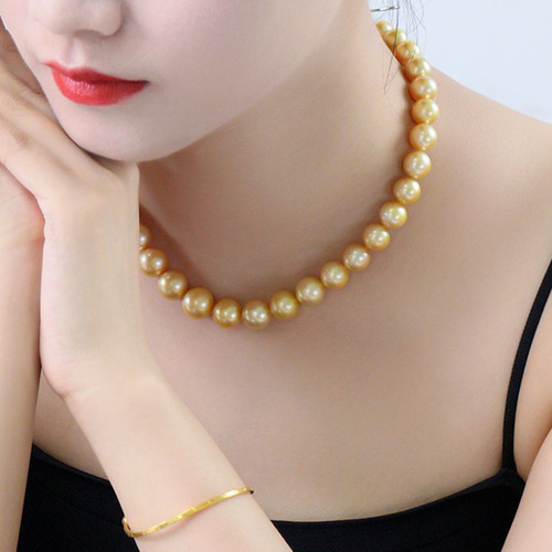 ゴールドパールネックレス PUREZZA(プレッツァ)]最高グレード無調色ゴールデンパールペンダント10