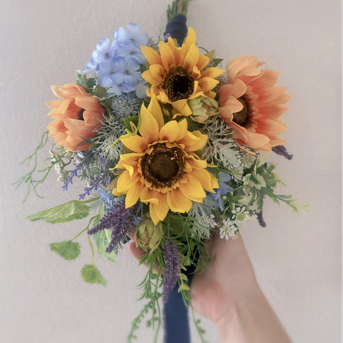 向日葵のサマースワッグ 造花スワッグ 玄関飾り ひまわりブーケ