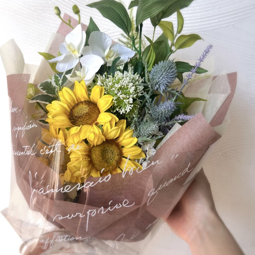 向日葵のサマースワッグ 造花スワッグ 玄関飾り ひまわりブーケ
