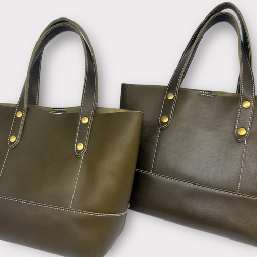 レザースクエアトートバッグ（ハンドメイド／ボックス型／マチ広め
