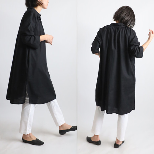夏／最終SALE ギマ擬麻コットン Vネック スキッパー ロング