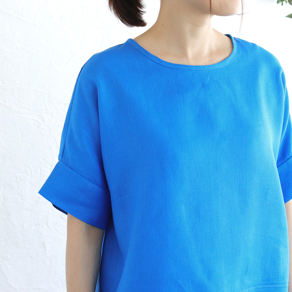 大人のTシャツに。リネンのワイドプルオーバーブラウス（シアンブルー）TP34. 7枚目の画像