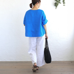 大人のTシャツに。リネンのワイドプルオーバーブラウス（シアンブルー）TP34. 6枚目の画像