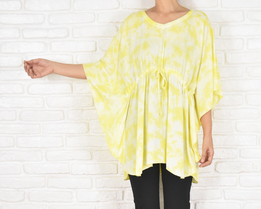 夏の新作！ムラ染めバタフライスリーブトップス　＜イエロー＞