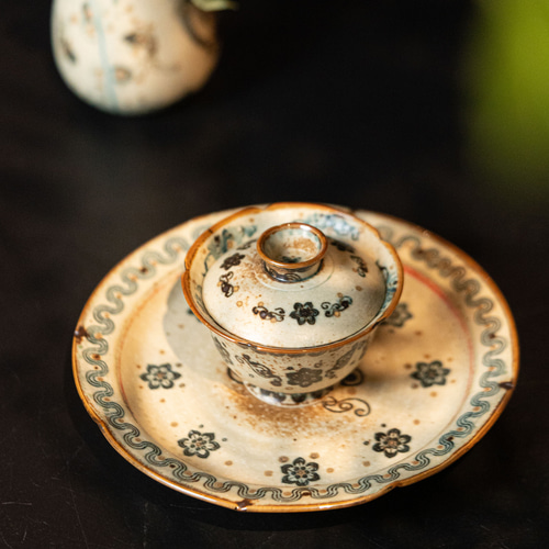 詩瓷集 茶器クラシックセット｜中国唐風 青花磁 如意蓮文 蓋碗・壺承