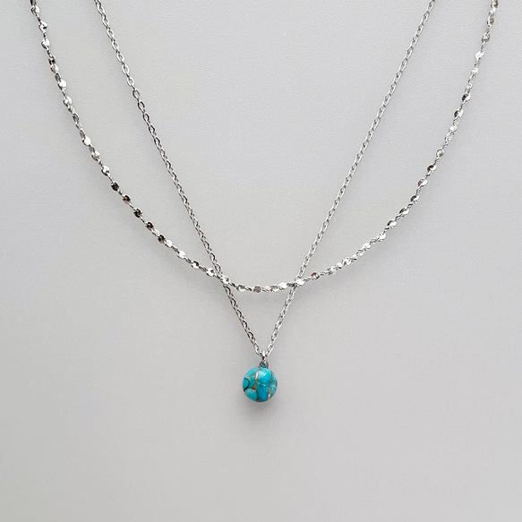 【選べるカラー！】ブルーコッパーターコイズプチネックレスセット  夏アクセ ゴールド シルバーアクセサリー 1枚目の画像