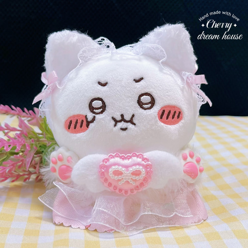 白玉　おすわりぬい服２点　ねこ耳　ピンク＆ブルー ぬい服 10cm 着せ替え ちいかわ 白猫 2点セット 肉球 可愛い ピンク