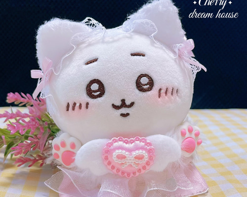 １６cm立ちぬい服♡韓国風ロリータゆめかわ姫系♡猫の着ぐるみ♡ピンク あんスタ♡ぬい服♡韓国風ロリータゆめかわ姫系♡天使の羽うさぎの