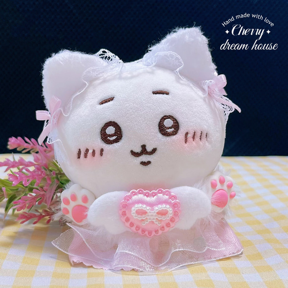 【約10cm 】手が動く♡肉球おすわりぬい服 しろねこ×ぴんく ぬい服 10cm 着せ替え ちいかわ 白猫 2点セット 肉球 可愛い ピンク
