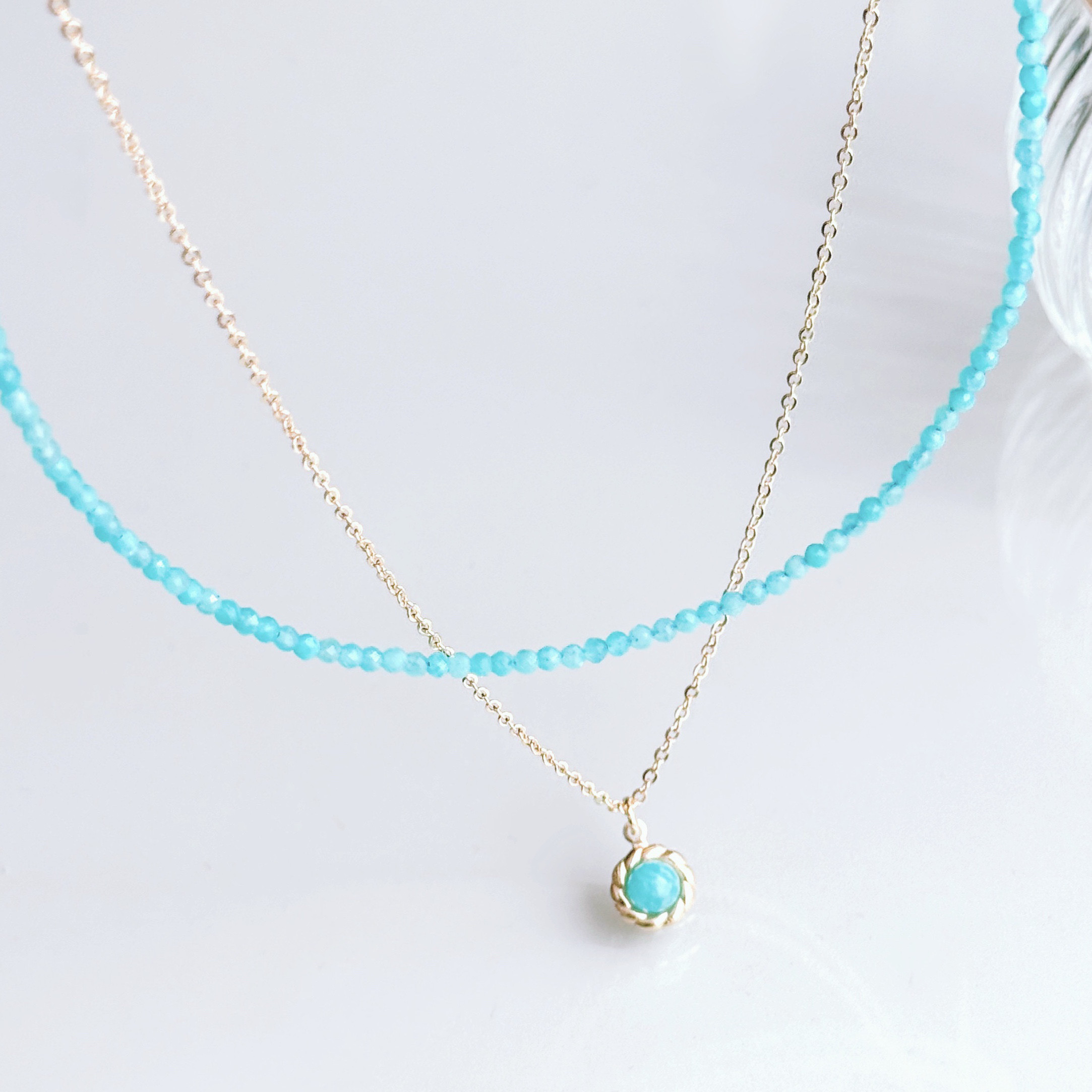 《誕生石も選べる》夏色 アマゾナイト ネックレス ２本セット 14kgf 誕生日 プレゼント ギフト 夏　福袋