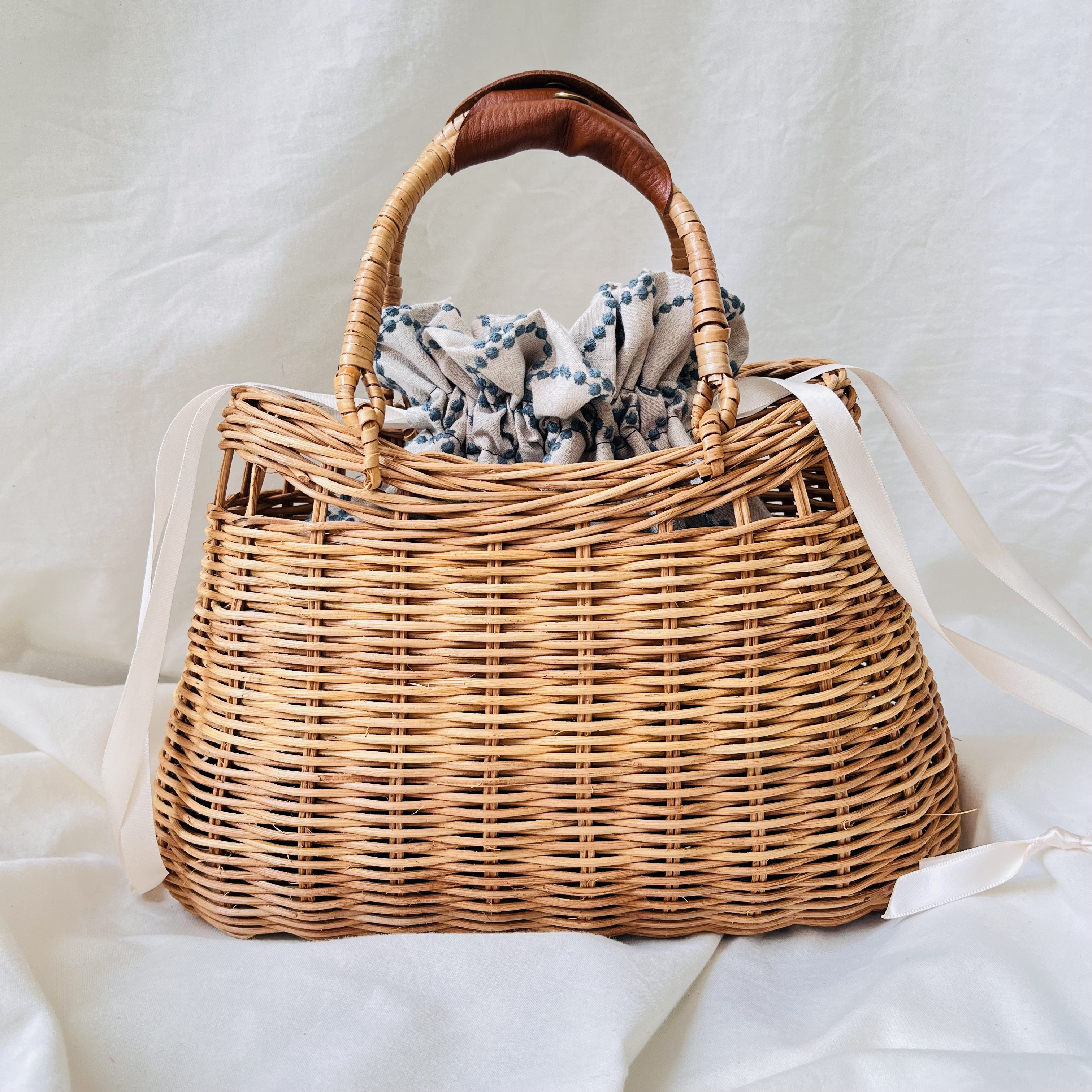 ミナペルホネンtambourine巾着付き＊ナチュラルかごバッグ かごバッグ